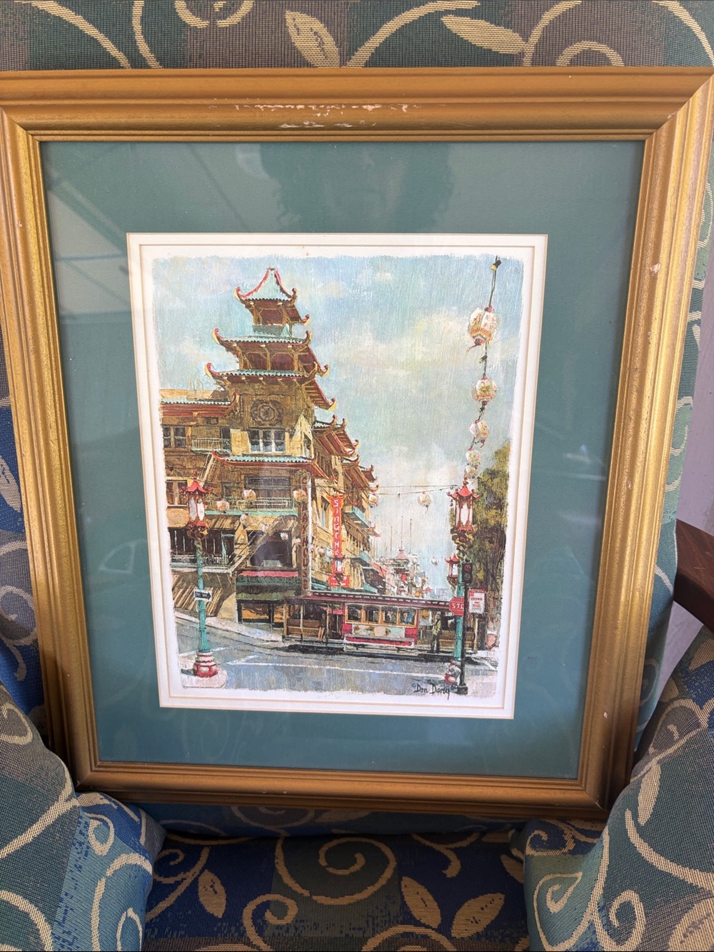 Framed Gold and Teal Chinatown Art Print